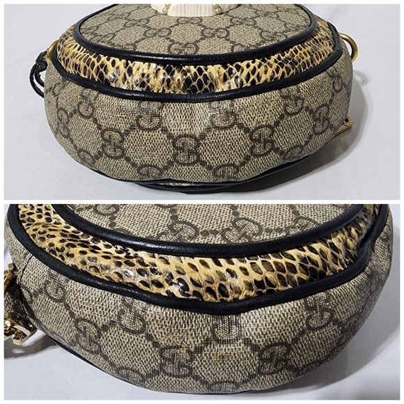 GUCCI GG Supreme Monogram Patchwork Cat Round Shoulder Bag Beige/Brown - Picture 12 of 16